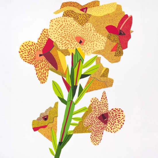 ジョナス・ウッドの絵画作品　タイトルは、黄色い花　Yellow Flower